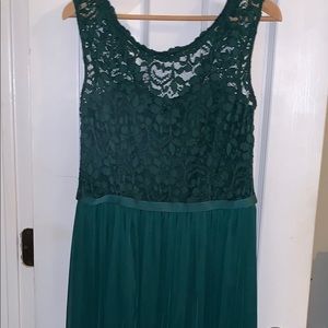 David’s Bridal Green Bridesmaid Dress—lace bodice